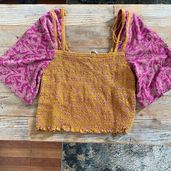 Free People
Marigold Square Neck Contrast Short Sleeve Floral Print Smocked Top - Picture 3 of 8